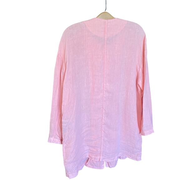 Zara 100% Linen Button Front Tunic Jacket Pink Long Sleeve Pockets Women’s Small - Picture 3 of 9